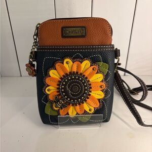 Chala Black and Brown Crossbody Bag with Sunflower Design